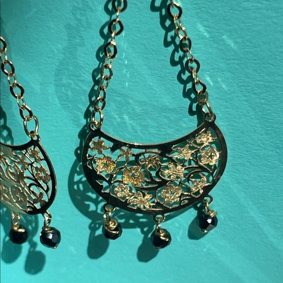 Solid 14k gold Dangle earrings with quartz natural stones. Italy/Stamped - Picture 7 of 10